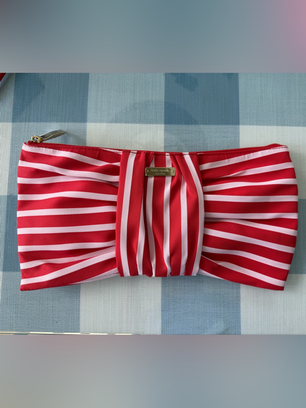 kate spade Red and White Striped Bow Clutch NWOT